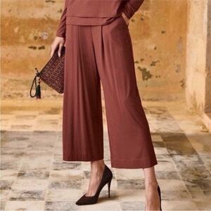 Peruvian Connection Wide Leg Ankle Cropped Knit Pant Rust Orange